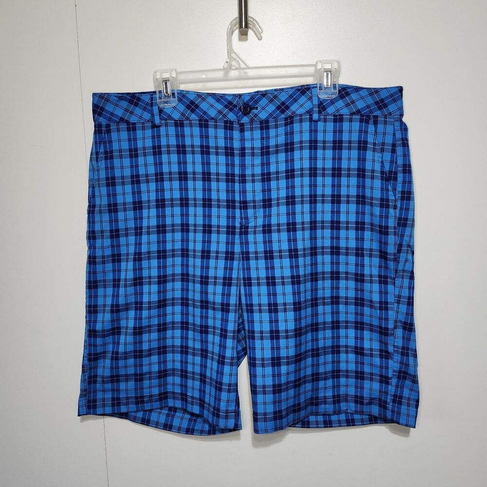 Under Armour Performance Mens Blue Plaid Golf Shorts Flat Front 40R Used